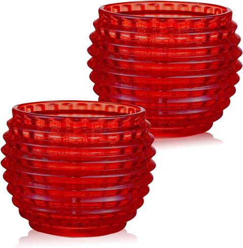 عبوتان من حاملات الشموع النذرية المصنوعة من الزجاج الأحمر لديكور المنزل وحامل ضوء الشاي الفقاعي الدائري لطاولة عيد الحب وحفلات الزفاف in Kuwait