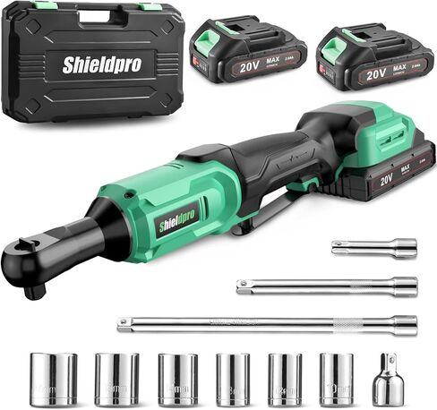 20V Electric Ratchet Wrench Set, 3/8" Cordless Ratchet Kit with 400RPM, Power Torque Ratchets with LED Light, 2 Packs of 2.0AH Batteries, Fast Charger, Sockets, Adapters, and Extension Bars in Kuwait