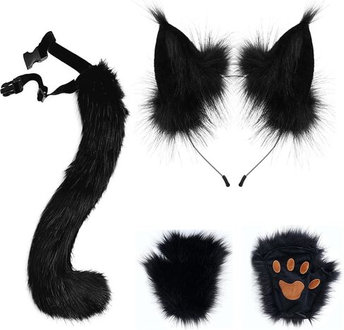Cat Fox Wolf Ears Gloves Poseable Tail Costume Anime Set For Adult Bundle Halloween Cosplay party in Saudi Arabia