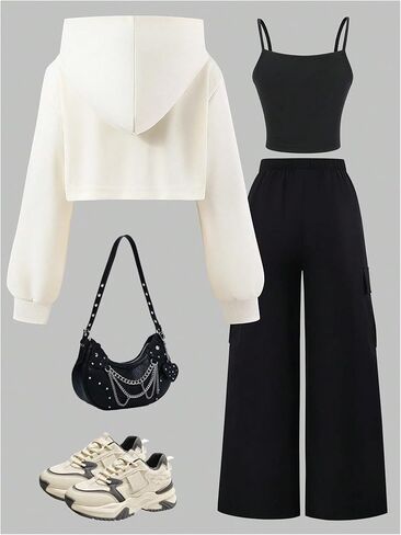 OYOANGLE Girl's 3 Piece Outfits Cami Top and Graphic Hoodie with Cargo Pants Sweatsuits in Saudi Arabia