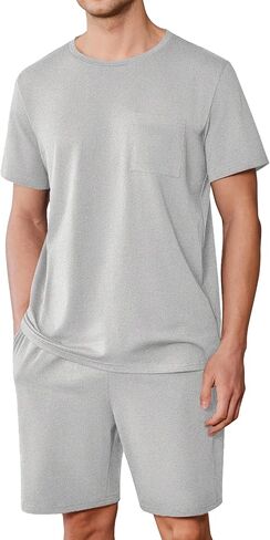 Ekouaer Mens Pajamas Set Cotton Short Sleeve Sleepwear 2 Piece Pj Sets for Men Soft Nightwear with Pockets S-XXL in Saudi Arabia
