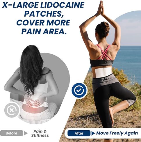 رقع يدوكائين من سومفون XL لتخفيف الآلام، 4% قوة ليدوكائين قصوى بدون وصفة طبية، كبيرة جدًا 4.72 بوصة × 7.87 بوصة لبقع آلام الظهر بالكامل والمناطق الكبيرة (كبير جدًا، عدد، 19) in Kuwait