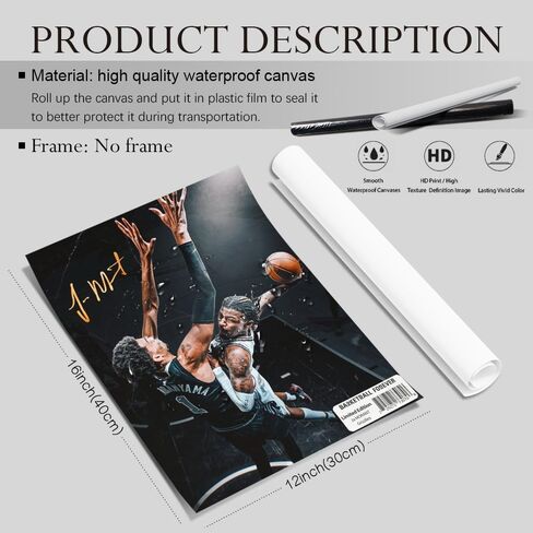 MENKARWHY Ja Morant ملصق موقع للأطفال في غرفة النوم ديكور الحائط-ملصقات نجوم كرة السلة على القماش صورة مطبوعة لمحبي الصبي في سن المراهقة هدايا أعياد الميلاد D3 in Kuwait