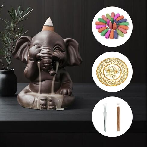 Simcat Backflow Incense Burner Purple Clay Waterfall Backflow Incense Holder Incense Stick Stand with Incense Cones and Fragrance Sticks for Home and Office Decor (Three Piece) in Saudi Arabia