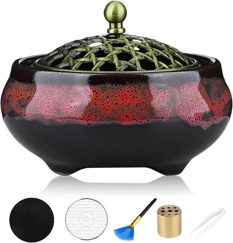 Incense Holder, Ceramic Incense Burner, Spiritual Gift, Durable & Elegant Design for Yoga, Altar, or Relaxation,Large Capacity Incense ash Catcher. (Fambe Red) in Saudi Arabia