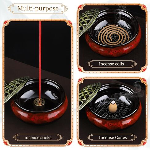 Incense Holder, Ceramic Incense Burner, Spiritual Gift, Durable & Elegant Design for Yoga, Altar, or Relaxation,Large Capacity Incense ash Catcher. (Fambe Red) in Saudi Arabia