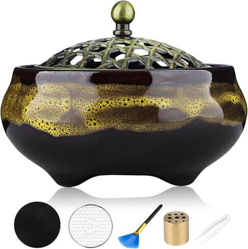 Incense Holder, Ceramic Incense Burner, Spiritual Gift, Durable & Elegant Design for Yoga, Altar, or Relaxation,Large Capacity Incense ash Catcher. (Fambe Red) in Saudi Arabia