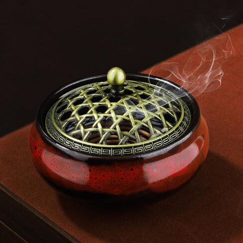 Incense Holder, Ceramic Incense Burner, Spiritual Gift, Durable & Elegant Design for Yoga, Altar, or Relaxation,Large Capacity Incense ash Catcher. (Fambe Red) in Saudi Arabia