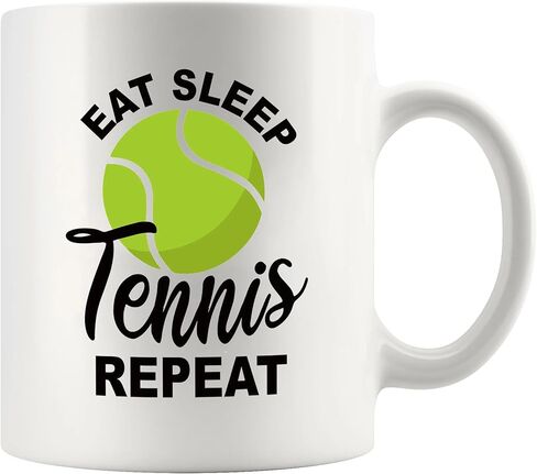 Panvola Eat Sleep Tennis Repeat Coffee Mug Tennis Gifts For Sports Lover Coach Player Sports Ceramic Cup Novelty Drinkware (White, 11 oz) in Saudi Arabia