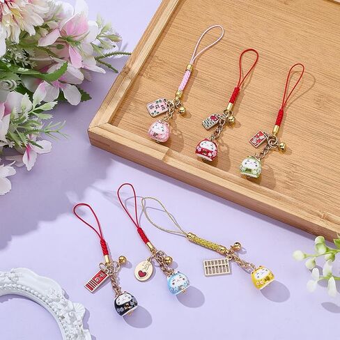WEBEEDY 6 أنماط لاكي كات سلاسل المفاتيح الهدايا اليابانية Maneki Neko Fortune Charm مع علامات معدنية وجرس قلادة محظوظة جيدة لحقيبة سلسلة المفاتيح الهاتف المنزل سيارة الديكور عيد الميلاد السنة الجديدة هدية in Saudi Arabia