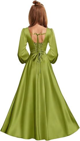 MRHUSH Junior Bridesmaid Dresses Satin Square Neck Flower Girl Dress Long Sleeve Prom Dresses for Teen Girls Formal Dress in Saudi Arabia