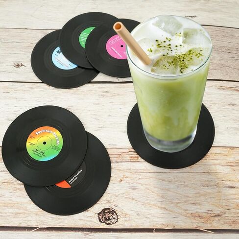 Funny Retro Vinyl Record Coasters for Drinks Creative Music Drink Coasters for Music Lovers Home Decor Housewarming Wedding Gifts Ideas in Saudi Arabia