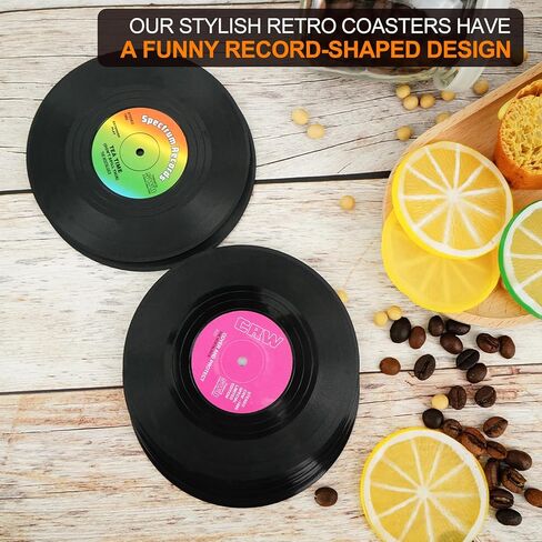 Funny Retro Vinyl Record Coasters for Drinks Creative Music Drink Coasters for Music Lovers Home Decor Housewarming Wedding Gifts Ideas in Saudi Arabia