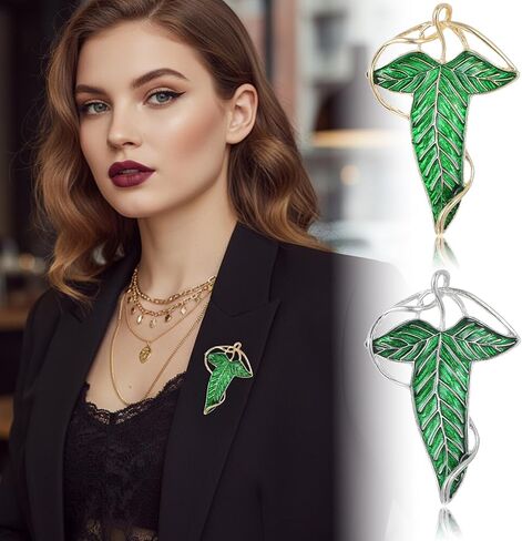 2Pcs Elven Green Tree Leaf Enamel Pin, Cloak Costume Accessories Cloak Clasp Brooches Green Brooch Pins Enamel Cloak Pin for Christmas Festive Attire and Cosplay Jewelry in Saudi Arabia