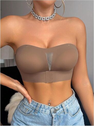 OYOANGLE Women's Front Closure Strapless Bra Non Slip Padded Bandeau Bra in Saudi Arabia