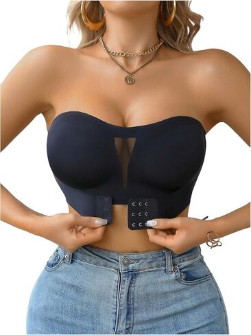 OYOANGLE Women's Front Closure Strapless Bra Non Slip Padded Bandeau Bra in Saudi Arabia