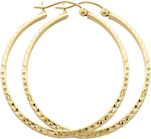 TWJC 14k REAL Yellow Gold 3mm Thickness Hoop Earrings (35 x 35 mm) in Saudi Arabia
