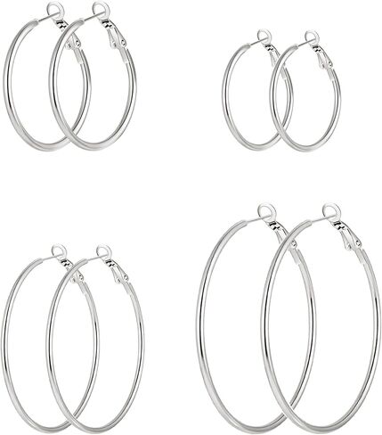 5Pairs Stainless Steel Hoops Earrings Hypoallergenic Hoop Earrings for Women Lightweight Thin Large Hoop Earrings Set 30/40/50/60/70MM in Saudi Arabia