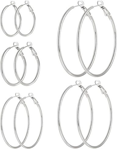 5Pairs Stainless Steel Hoops Earrings Hypoallergenic Hoop Earrings for Women Lightweight Thin Large Hoop Earrings Set 30/40/50/60/70MM in Saudi Arabia