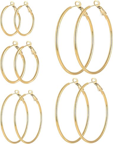5Pairs Stainless Steel Hoops Earrings Hypoallergenic Hoop Earrings for Women Lightweight Thin Large Hoop Earrings Set 30/40/50/60/70MM in Saudi Arabia
