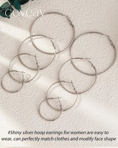 5Pairs Stainless Steel Hoops Earrings Hypoallergenic Hoop Earrings for Women Lightweight Thin Large Hoop Earrings Set 30/40/50/60/70MM in Saudi Arabia