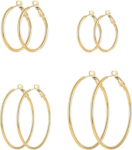 5Pairs Stainless Steel Hoops Earrings Hypoallergenic Hoop Earrings for Women Lightweight Thin Large Hoop Earrings Set 30/40/50/60/70MM in Saudi Arabia