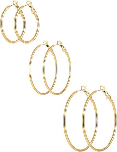 5Pairs Stainless Steel Hoops Earrings Hypoallergenic Hoop Earrings for Women Lightweight Thin Large Hoop Earrings Set 30/40/50/60/70MM in Saudi Arabia