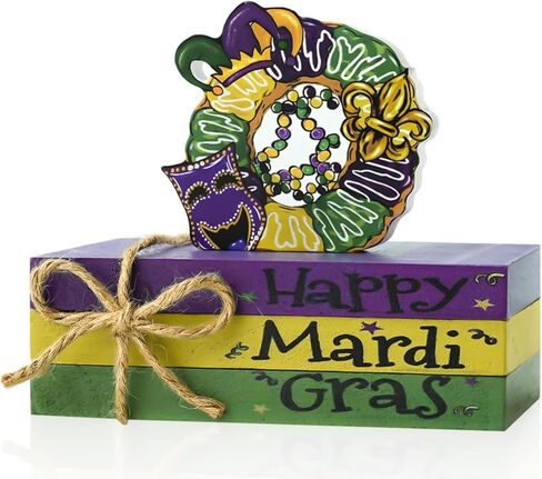 Smile St.Patrick's Day Wooden Book Stack Decor Green Shamrock & Lucky Truck Design, Freestanding Tabletop Shelf Wood Sign for Home Office in Saudi Arabia
