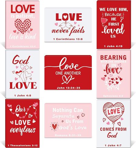 Yousoontic 9 Pcs Christian Valentine's Day Decor Bible Verse Religious Jesus Table Decorations Wood Block Sign Rustic Valentines Love Tiered Tray Decor for Church Home Shelf Table Top(Vintage) in Saudi Arabia