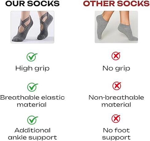 2 Pairs Non-Slip Grip Yoga Socks with Straps for Pilates, Barre and Dance Workouts in Saudi Arabia