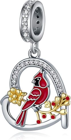 Cardinal Charm 925 Sterling Silver Heart Red Cardinal Bird Charm for Bracelets Cardinal Gifts Jewelry for Women in Saudi Arabia