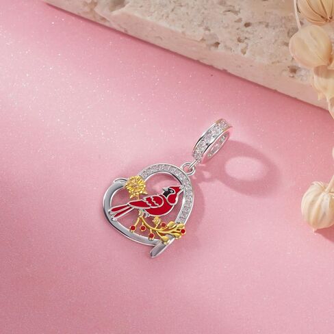 Cardinal Charm 925 Sterling Silver Heart Red Cardinal Bird Charm for Bracelets Cardinal Gifts Jewelry for Women in Saudi Arabia