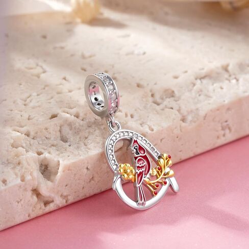Cardinal Charm 925 Sterling Silver Heart Red Cardinal Bird Charm for Bracelets Cardinal Gifts Jewelry for Women in Saudi Arabia