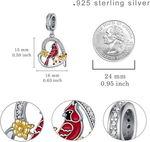 Cardinal Charm 925 Sterling Silver Heart Red Cardinal Bird Charm for Bracelets Cardinal Gifts Jewelry for Women in Saudi Arabia