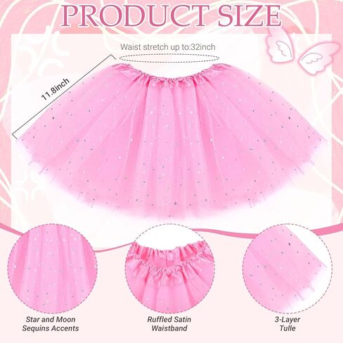 4 Pcs Pink Fairy Costume Princess Dress up Accessories for Girls Butterfly Fairy Wing Tutu Skirt Crown Tiaras Star Wand for Kids Reading Lover Book Week Day Party Cosplay Supplies in Saudi Arabia