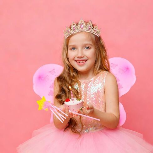 4 Pcs Pink Fairy Costume Princess Dress up Accessories for Girls Butterfly Fairy Wing Tutu Skirt Crown Tiaras Star Wand for Kids Reading Lover Book Week Day Party Cosplay Supplies in Saudi Arabia