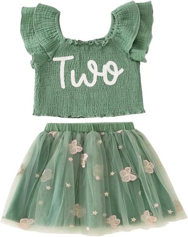 Kekemi Toddler Girl Girl Outfits 2nd 3rd 4th 5th السادس السابع من القميص التطريز B-Day Tutu Skirt مجموعة Smash Smash Outfit in Kuwait