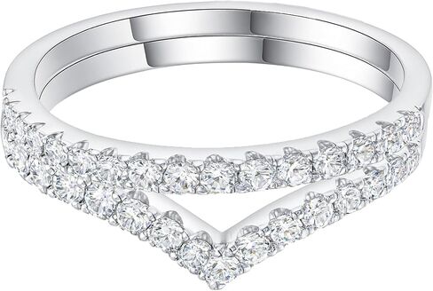 Dazzlingrock Collection GRA Certified D Color VVS1 Round Moissanite V Shaped 2 Piece Dainty Thin Engagement Ring Set for Women in 925 Sterling Silver in Saudi Arabia