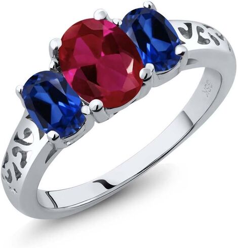 Gem Stone King Customized Personalized Engraved 3-Stone Engagement Ring For Women | 925 Sterling Silver | 3 Gemstone Birthstone Anniversary Promise Name Couple Mother's Ring | Size 5, 6, 7, 8, 9 in Saudi Arabia