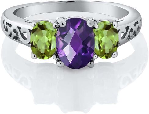 Gem Stone King Customized Personalized Engraved 3-Stone Engagement Ring For Women | 925 Sterling Silver | 3 Gemstone Birthstone Anniversary Promise Name Couple Mother's Ring | Size 5, 6, 7, 8, 9 in Saudi Arabia