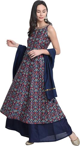 Janasya Indian Women's Blue Embellished Festive Wear Kurta Set for Women in Saudi Arabia