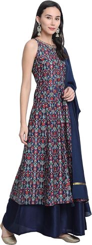 Janasya Indian Women's Blue Embellished Festive Wear Kurta Set for Women in Saudi Arabia