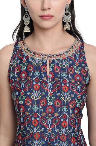 Janasya Indian Women's Blue Embellished Festive Wear Kurta Set for Women in Saudi Arabia