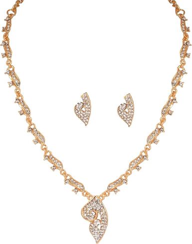 Touchstone Indian Bollywood Style Rhinestone Designer Jewelry Light Necklace Set in Gold Or White and Red Tone for Women. in Kuwait