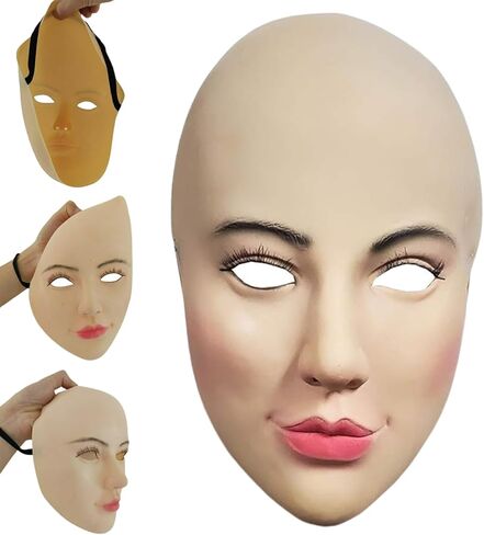 Realistic Female Mask with Makeup On Halloween Elastic Headband Female Mask Latex Halloween Mask for Cosplay Costume Party Prank, Halloween Mask in Saudi Arabia