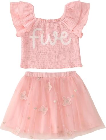 SOFEON Toddler Girl Birthday Outfit Flower Embroidery Ruffle Tank Top Tutu Skirt 2-7T Birthday Party Flower Tulle Skirt Set in Kuwait