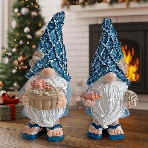 LIFFY Beach Theme Bathroom Gnome Statue - Coastal Christmas Decor - Beach Decor Christmas Gnomes - Coastal Holiday Birthday Gift Ideas, Garden Gnomes Outdoor, Beach Christmas Decorations in Kuwait