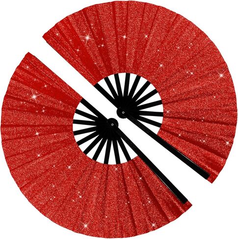 Dremisland 2 Pack Glitter Large Fans Red Fans for Line Dancing Boots on the Ground Fan Shiny Popping Clacking Fan Hand Fans for Women Foldable Rave Accessories for Festival, Party, Club, Dance in Saudi Arabia