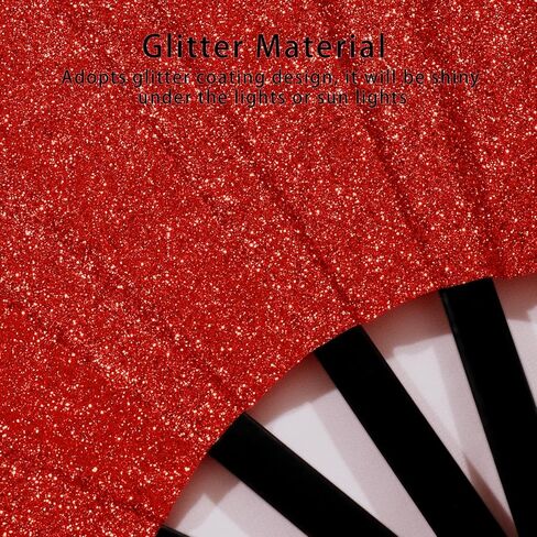 Dremisland 2 Pack Glitter Large Fans Red Fans for Line Dancing Boots on the Ground Fan Shiny Popping Clacking Fan Hand Fans for Women Foldable Rave Accessories for Festival, Party, Club, Dance in Saudi Arabia