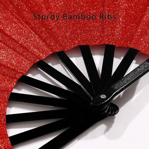 Dremisland 2 Pack Glitter Large Fans Red Fans for Line Dancing Boots on the Ground Fan Shiny Popping Clacking Fan Hand Fans for Women Foldable Rave Accessories for Festival, Party, Club, Dance in Saudi Arabia